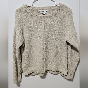 K.I.K.I.T Sherpa Pullover Sweater Womens Beige Crew Neck Long Sleeve Size Med B4